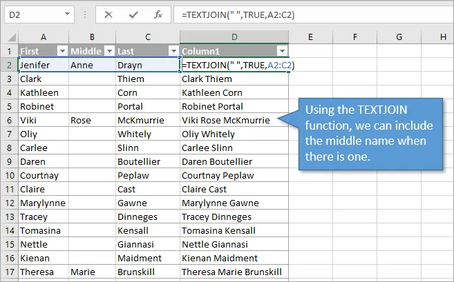Combine Text using TEXTJOIN function