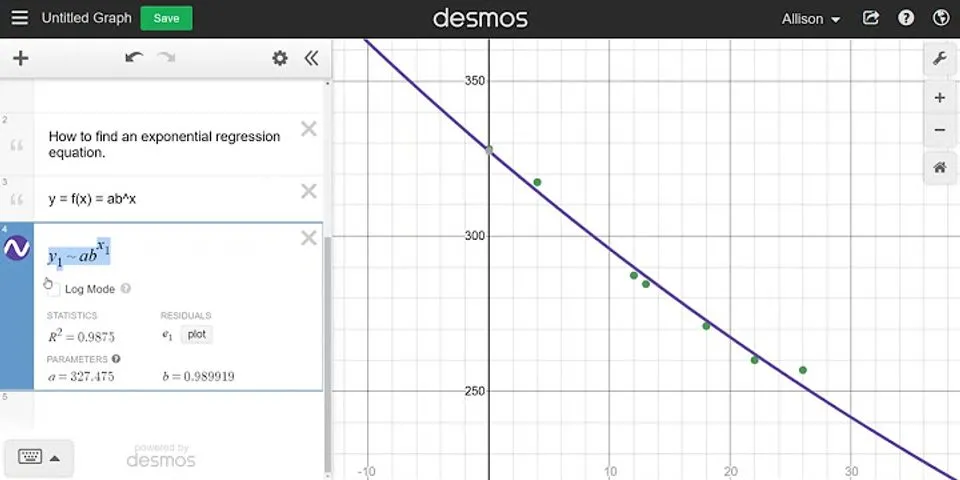 How to find the exponential regression equation on Desmos