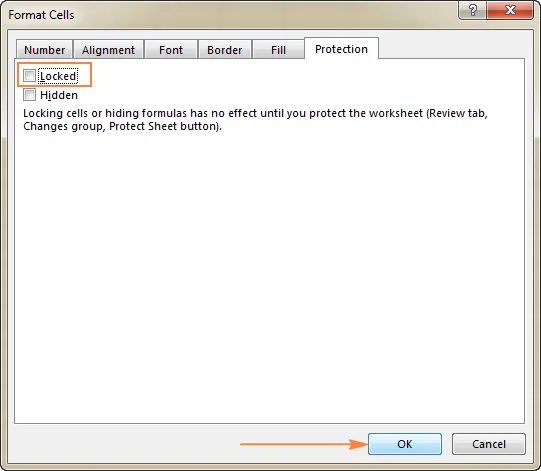 Open the Format Cells dialog, and uncheck the Locked box.